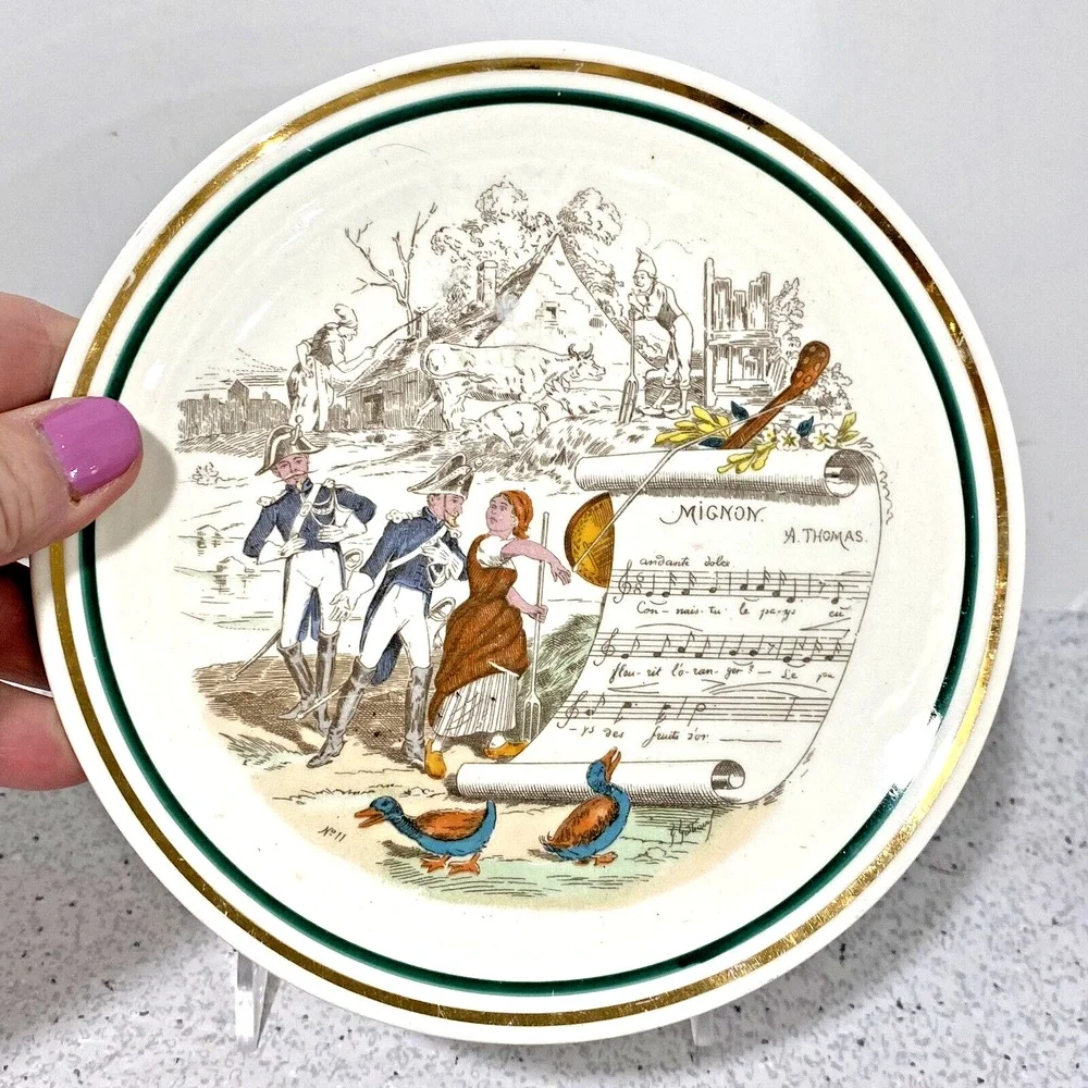 Vintage European Porcelain PV France Plate No 11 Mignon Color Transferware Decor
